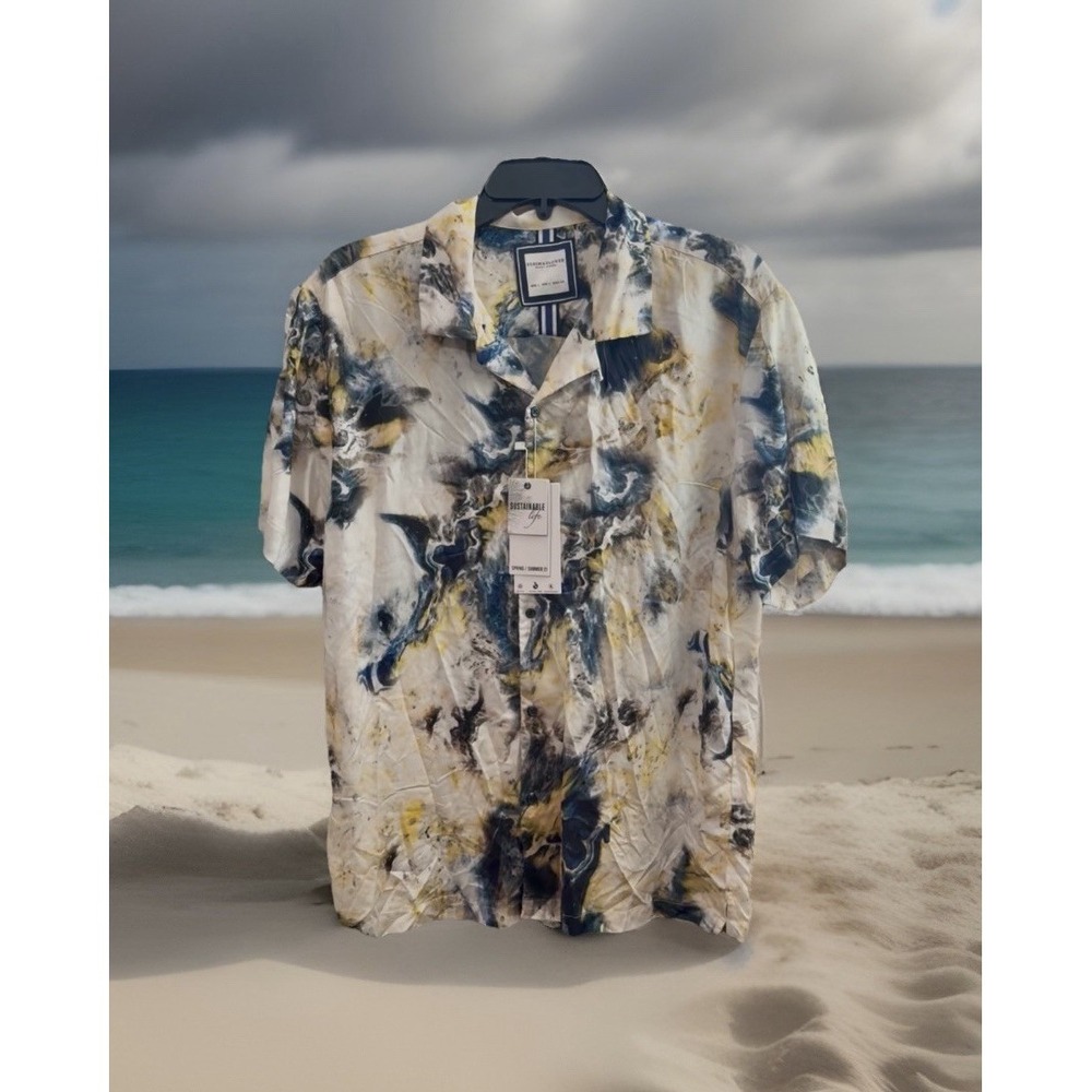 Denim & Flower Ricky Singh L. Viscose Camp Shirt Abstract Floral Resort NWT